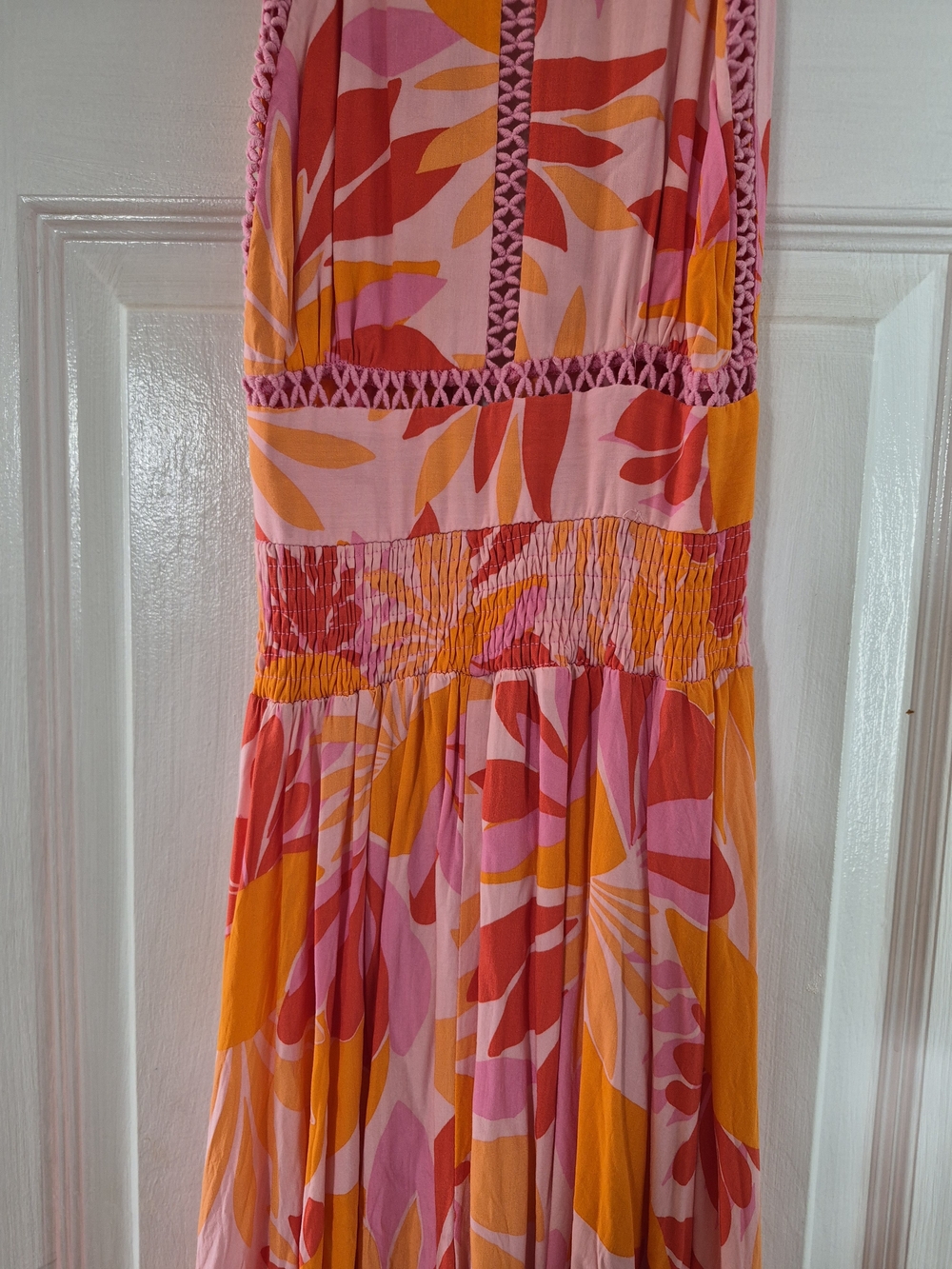 Abel The Label Maxi Dress Pink Orange Floral Cut Out Open Back Boho Sundress M - Picture 9 of 15